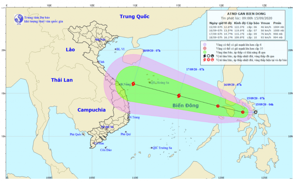 Đường đi và phạm vi ảnh hưởng của áp thấp nhiệt đới gần biển Đông